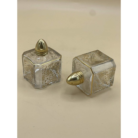 Vintage Made In France Irving Rice Crystal & Gold Floral Salt & Pepper Shakers - Picture 2 of 13